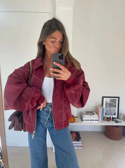Jade | Übergroße Kontrastnaht Jacke Zendoo.de