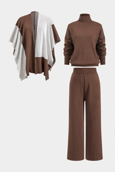 Elara | Elegantes Strick-Set mit Cape & Wide-Leg-Hose