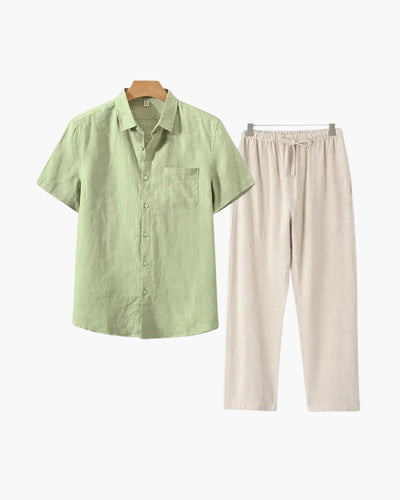 Lincoln | Old Money Herren Leinen-Set mit Kurzarmhemd & Sommerhose