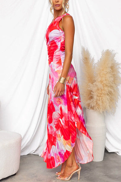 Plissiertes One-Shoulder-Kleid mit floralem Muster – Elegant & Feminin