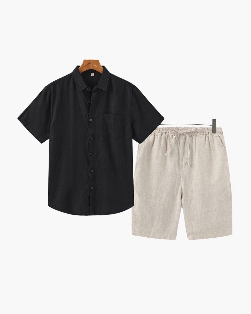 Axel | 2-teiliges Herren Sommer Leinen-Set mit Kurzarmhemd & Shorts