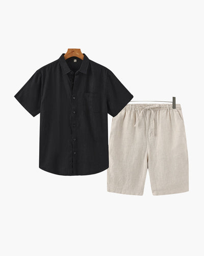 Axel | 2-teiliges Herren Sommer Leinen-Set mit Kurzarmhemd & Shorts