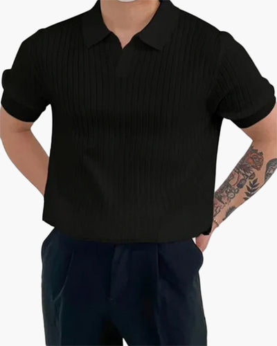 Joshua | V-Ausschnitt Rippenstrick-Poloshirt für Männer