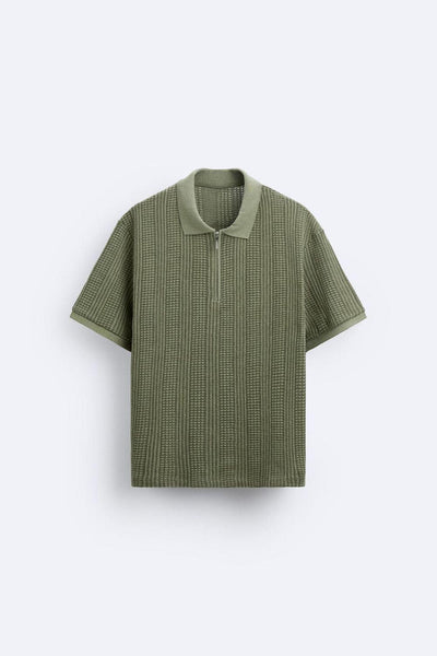 Strukturiertes Strick-Polo mit Reißverschluss