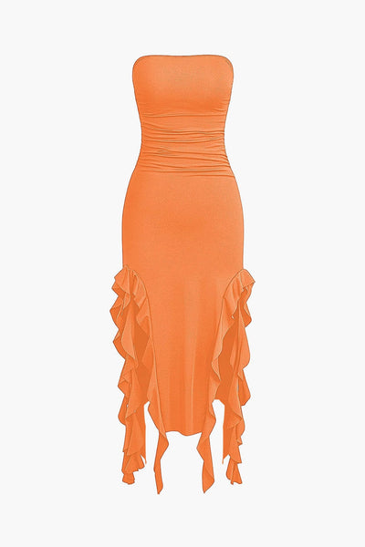 Sofia | Elegantes Bandeau-Maxikleid mit Volant-Details – Zeitlose Raffinesse