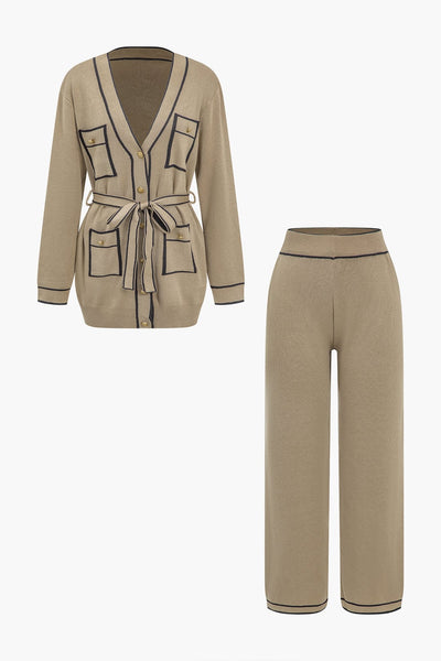 Athena | Elegantes Strick-Set mit Gürtel-Cardigan & Weitbein-Hose