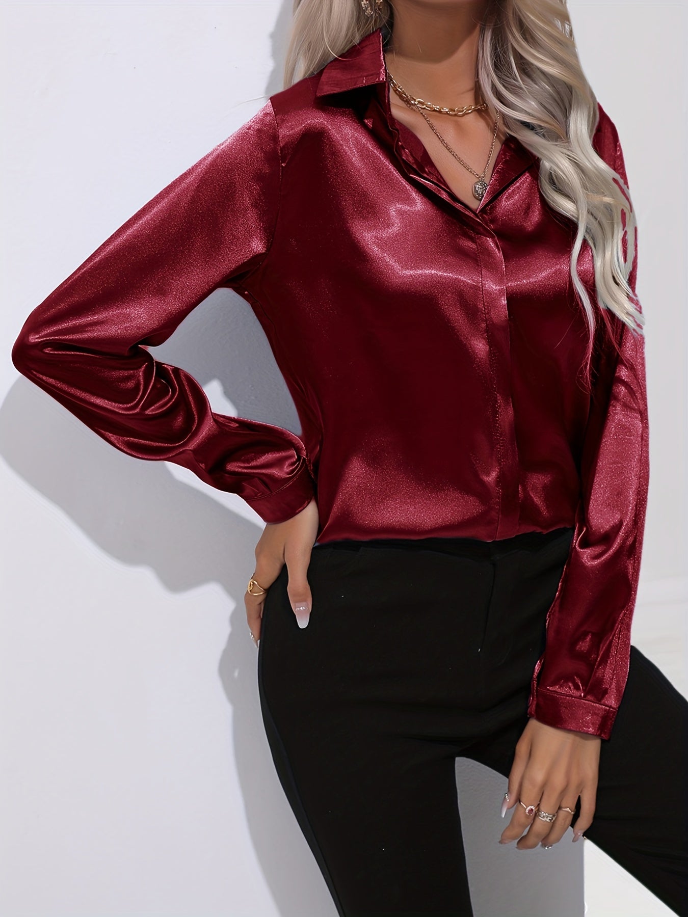 Irene | Elegantes Satin-Hemd mit langen Ärmeln für Damen