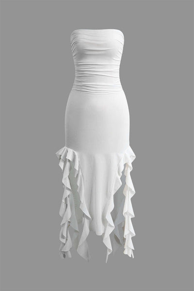 Sofia | Elegantes Bandeau-Maxikleid mit Volant-Details – Zeitlose Raffinesse