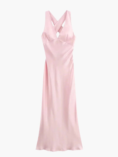 Alina | Elegantes Satin Kleid mit Kreuzdetail