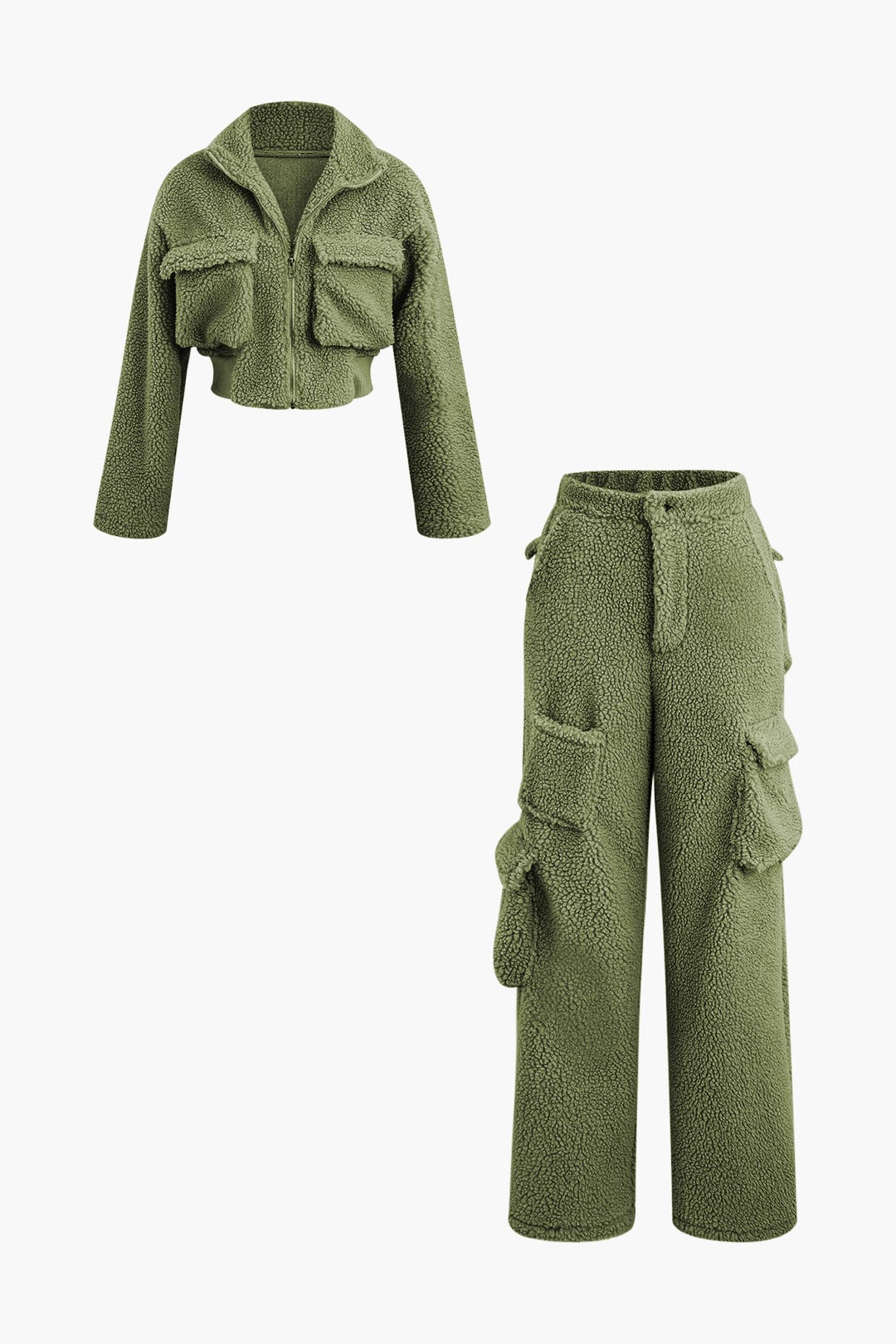 Misha | Teddy-Zweiteiler mit Cargohose & Cropped-Jacke