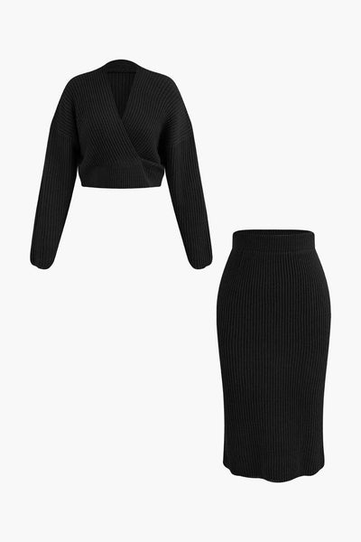 Klara | Elegantes Strick-Set mit Wickel-Oberteil & Bleistiftrock