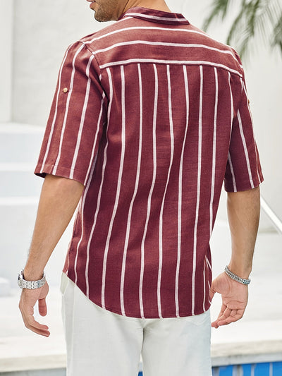 Samuel | Kurzarm-Henley-Sommerhemd mit Streifenmuster