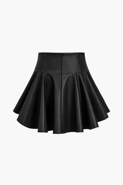 Marigold | Verspielter Kunstleder-Skaterrock mit High-Waist-Schnitt und ausgestelltem Saum