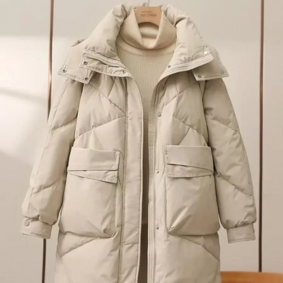 Elfriede | Stylische graue leichte Pufferjacke mit Umlegekragen für Frauen