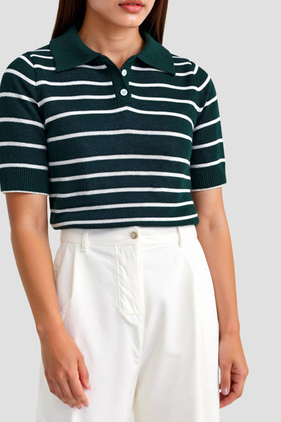 Gestreiftes Polo-Shirt in Dunkelgrün