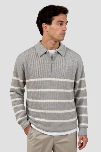 Gestreifter Strickpullover mit Reißverschlusskragen – Klassisch & Bequem