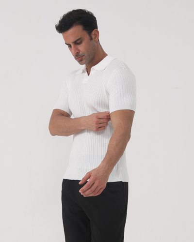 Joshua | V-Ausschnitt Rippenstrick-Poloshirt für Männer