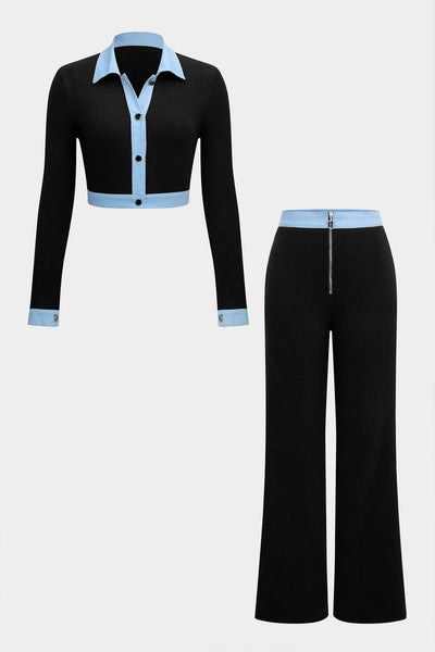 Lara | Modernes Zweiteiler-Set mit Hemd & Wide-Leg-Hose