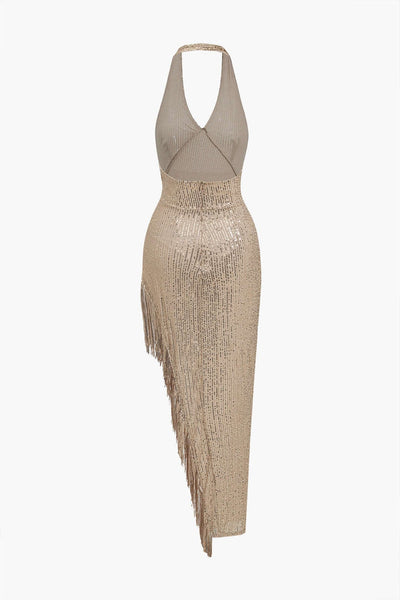 Sienna | Funkelndes Pailletten-Fransen-Kleid mit Neckholder – Glamour & Eleganz für besondere Nächte