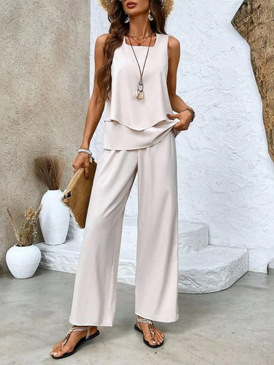 Zweiteiler-Set mit ärmellosem Top & weiter Hose – Sommerlook