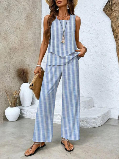 Zweiteiler-Set mit ärmellosem Top & weiter Hose – Sommerlook