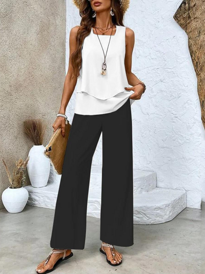 Zweiteiler-Set mit ärmellosem Top & weiter Hose – Sommerlook