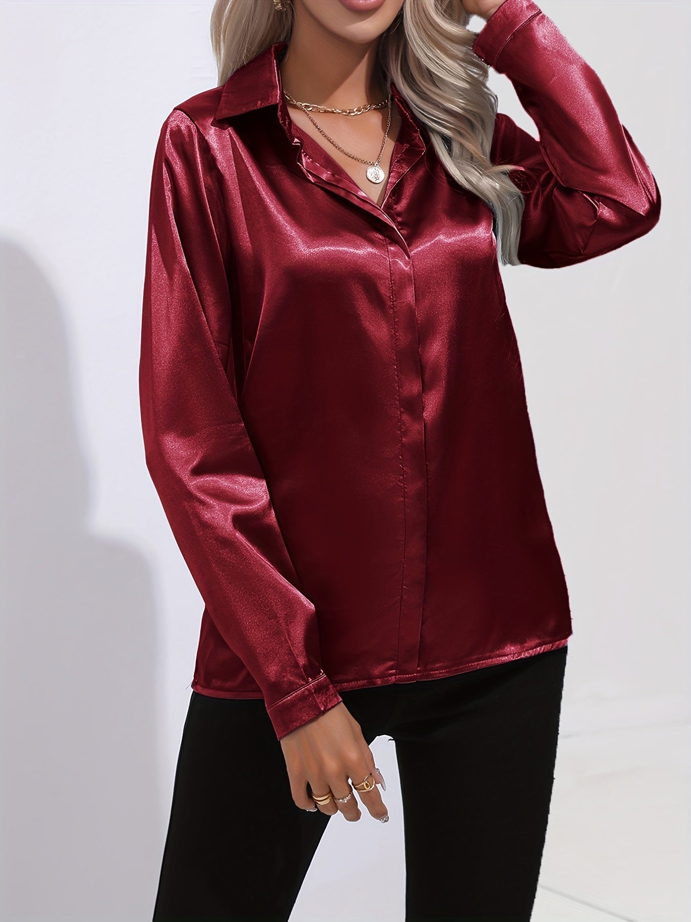 Irene | Elegantes Satin-Hemd mit langen Ärmeln für Damen
