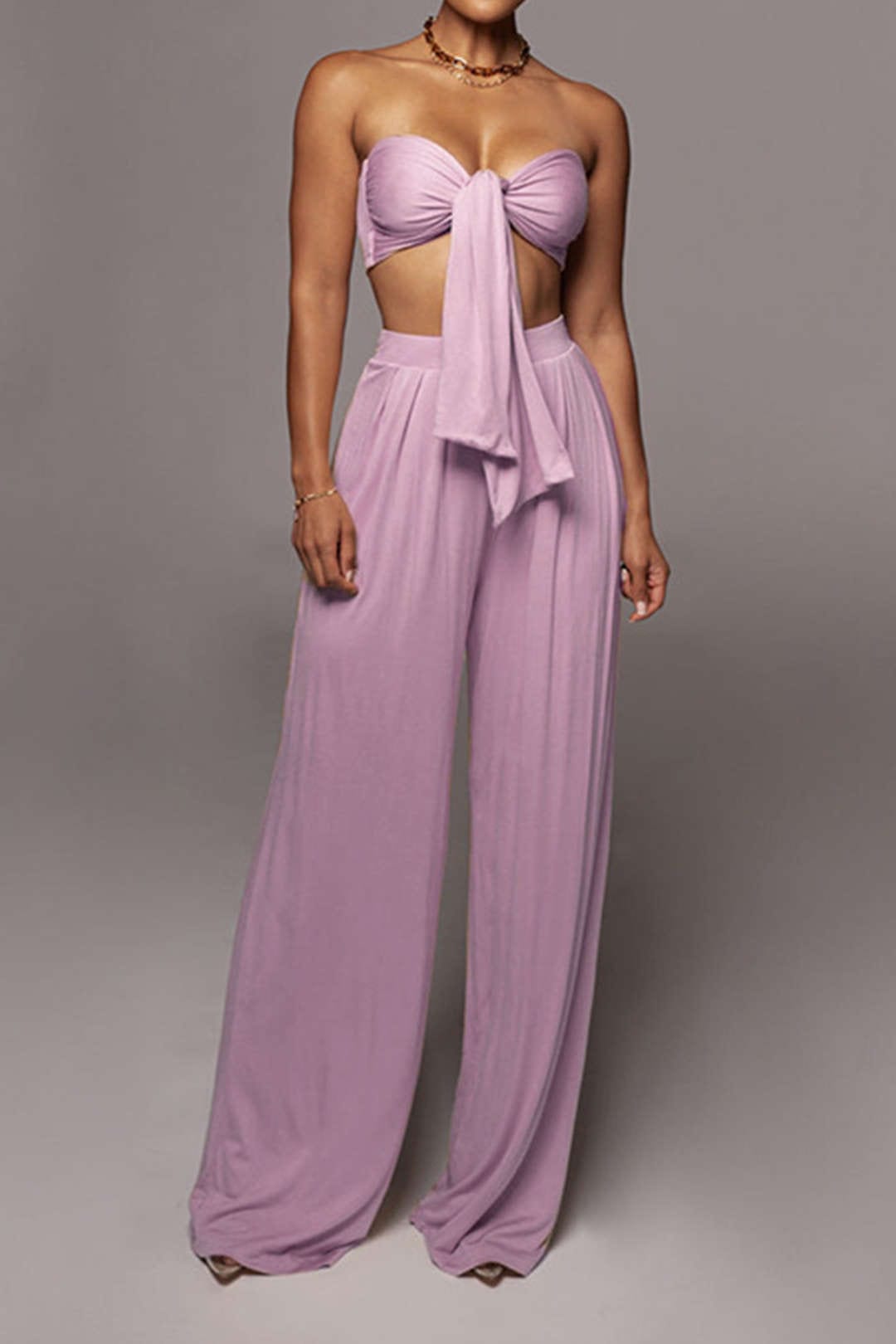 Lara | Elegantes Zweiteiler-Set mit Schleifen-Bandeau & Weitbein-Hose