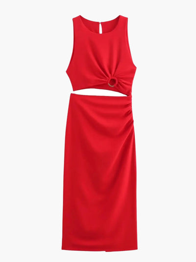 Lia | Rotes Maxi-Kleid mit Cut-Out
