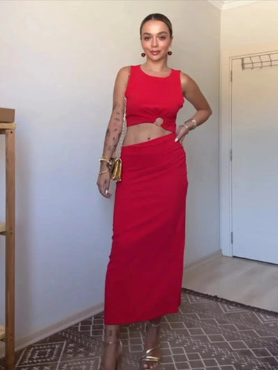 Lia | Rotes Maxi-Kleid mit Cut-Out