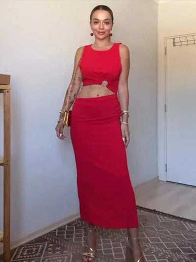 Lia | Rotes Maxi-Kleid mit Cut-Out