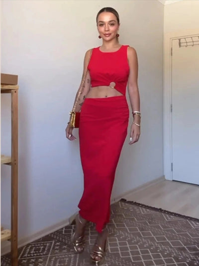 Lia | Rotes Maxi-Kleid mit Cut-Out
