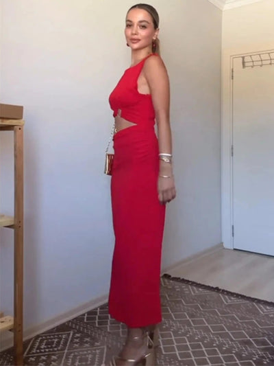 Lia | Rotes Maxi-Kleid mit Cut-Out