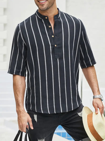 Samuel | Kurzarm-Henley-Sommerhemd mit Streifenmuster