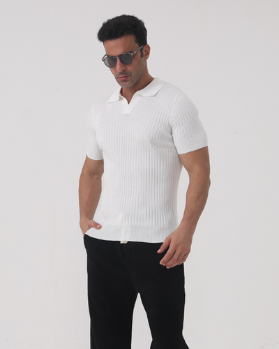 Joshua | V-Ausschnitt Rippenstrick-Poloshirt für Männer