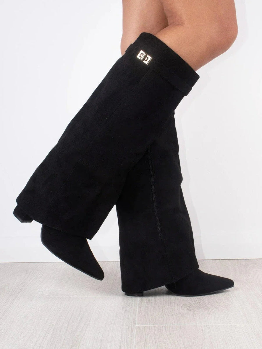 Evy | Elegante Damenstiefel aus hochwertigem Suede mit goldenen Akzenten