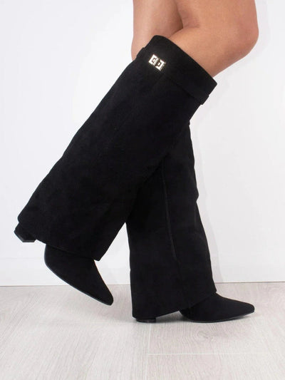 Evy | Elegante Damenstiefel aus hochwertigem Suede mit goldenen Akzenten