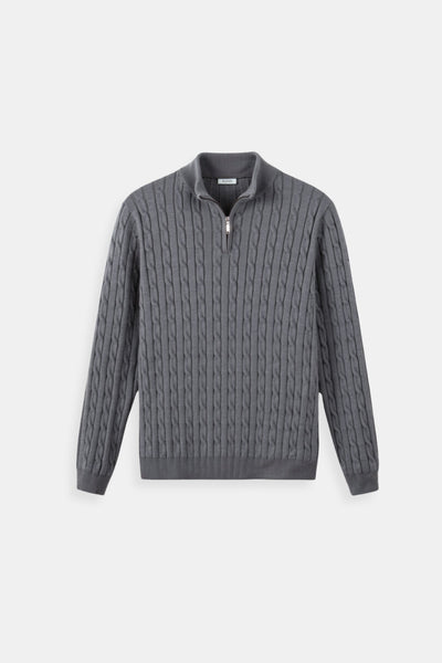 Eleganter Zopfstrickpullover mit Reißverschluss