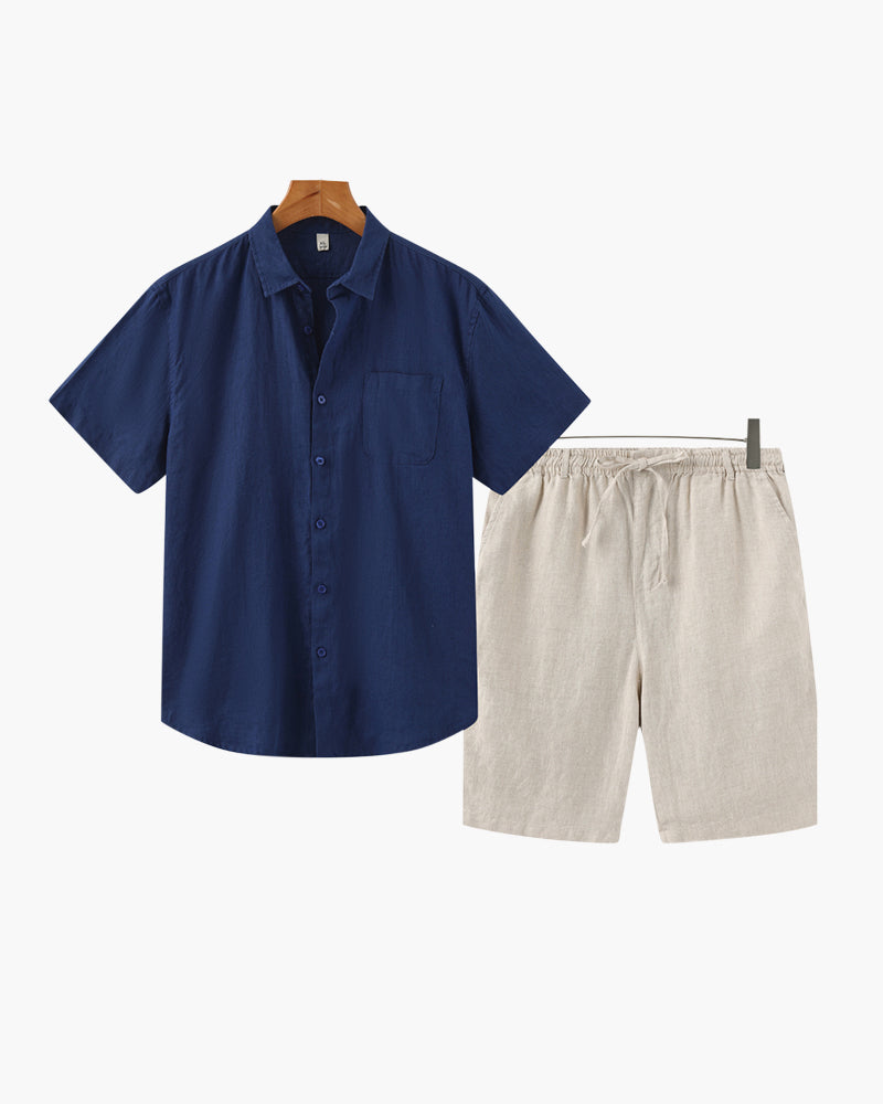 Axel | 2-teiliges Herren Sommer Leinen-Set mit Kurzarmhemd & Shorts