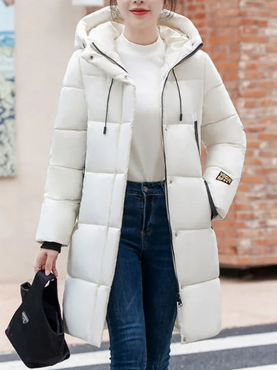 Astrid | Stylische khakifarbene Pufferjacke mit Kapuze und Reißverschluss