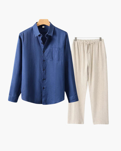 Christopher | Lange Ärmel Hemd & Hose Zweiteiliges Leinen-Set Herren-Sommer-Outfit