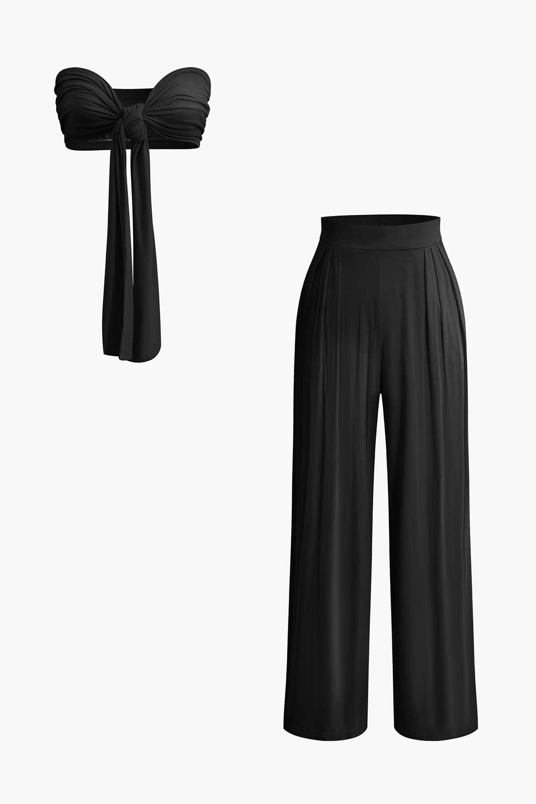 Lara | Elegantes Zweiteiler-Set mit Schleifen-Bandeau & Weitbein-Hose