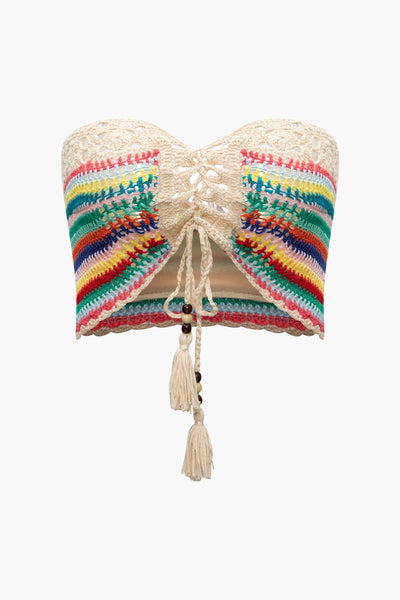 Naila | Boho-Strick-Zweiteiler mit Bustier & Shorts