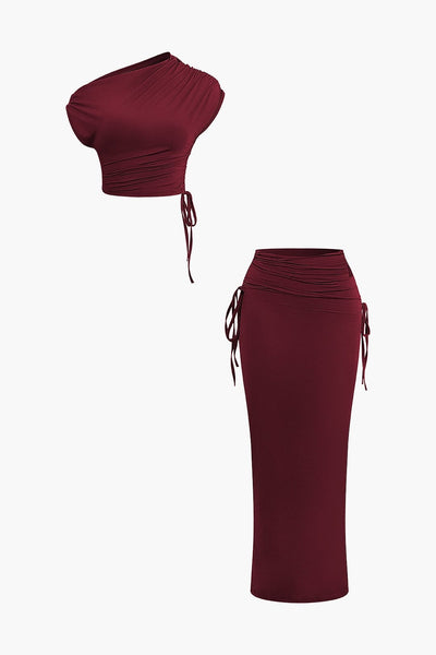 Melody | Asymmetrisches Zweiteiler-Set mit One-Shoulder Crop-Top & Maxi-Rock