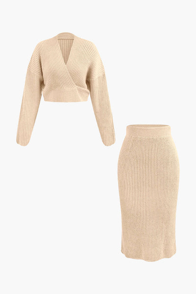 Klara | Elegantes Strick-Set mit Wickel-Oberteil & Bleistiftrock