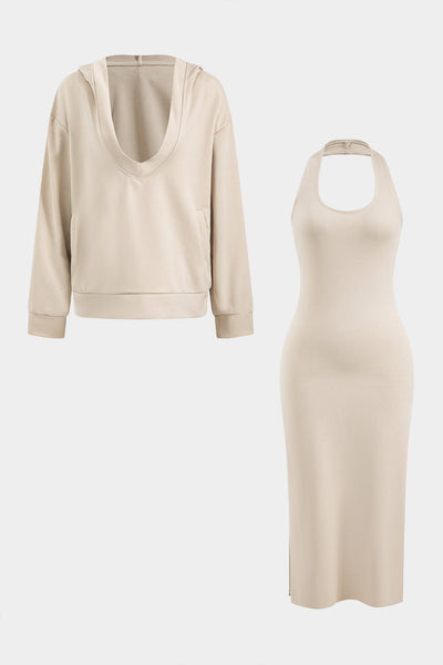 Amira | Träger-Bodycon-Midikleid mit passendem Kapuzenpullover