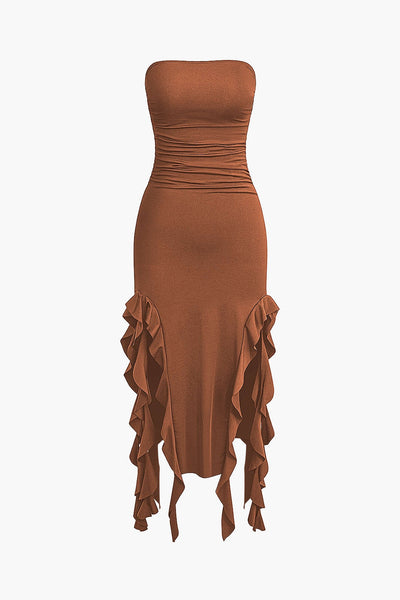 Sofia | Elegantes Bandeau-Maxikleid mit Volant-Details – Zeitlose Raffinesse