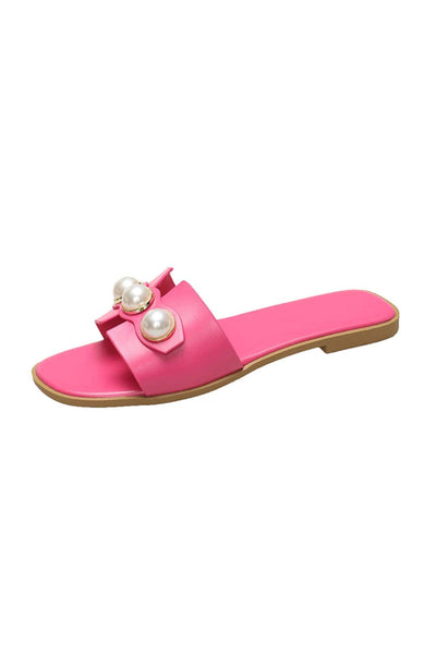 Ellie | Leichtgewicht Leder Designer Slides mit Riesig Perlenverzierung