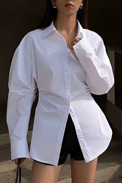 Ilaria | Weißes Oversized-Hemd mit betonter Taille und klassischem Kragen