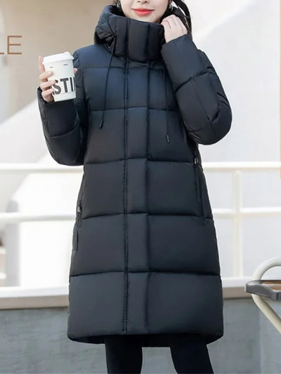 Astrid | Stylische khakifarbene Pufferjacke mit Kapuze und Reißverschluss